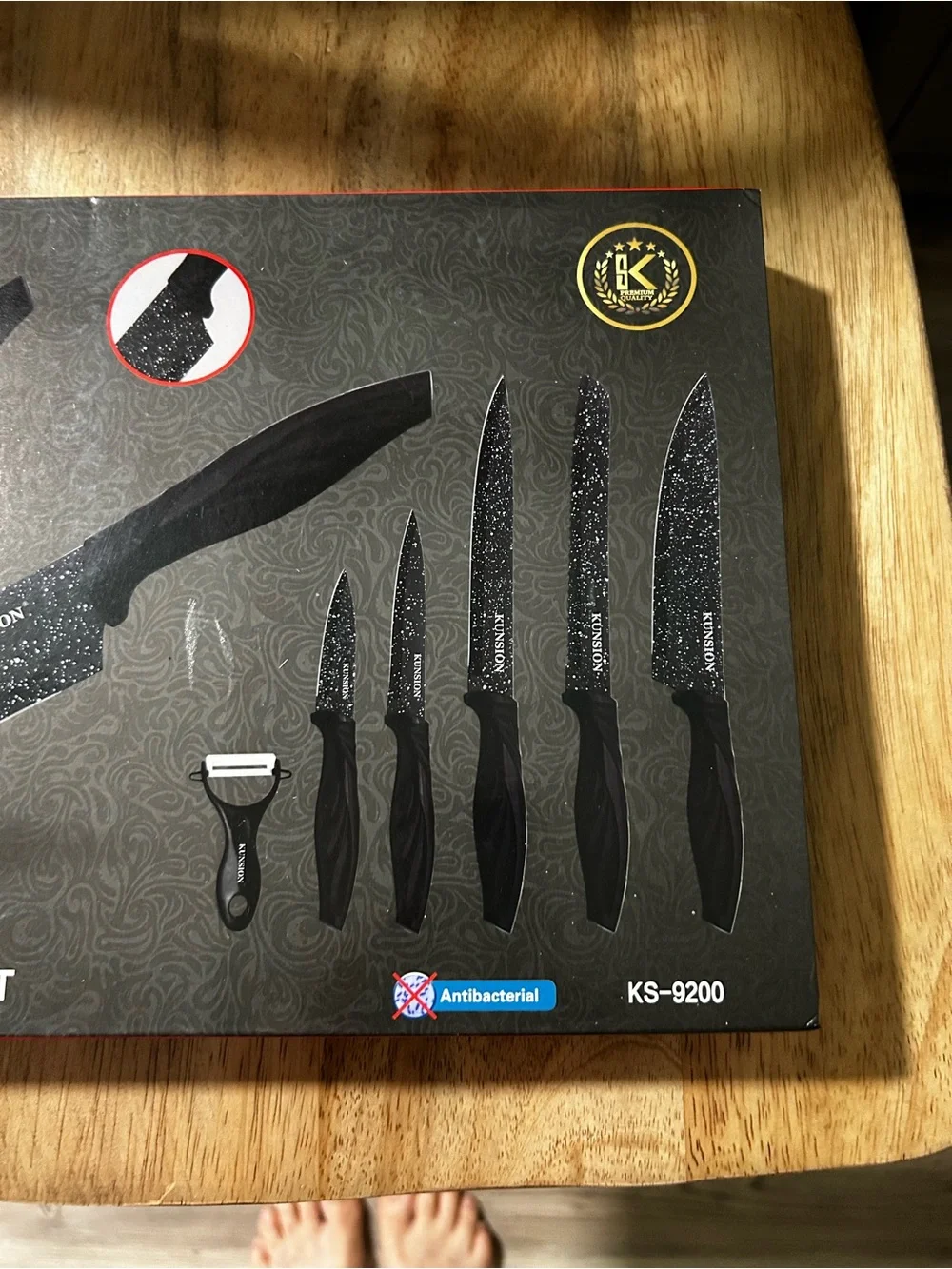 KUNSION 6-Piece Kitchen Knife Set Marble Coated Black Knives + Peeler